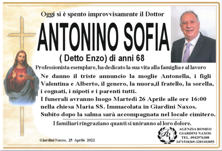 Addio al dott. Antonino Sofia, stimato medico di Taormina e Naxos Addio al dott. Antonino Sofia, stimato medico di Taormina e Naxos