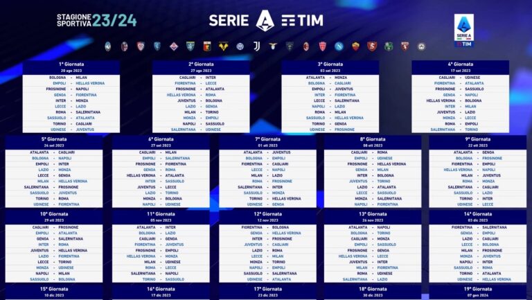 Calendario Serie A 2023-24: tutte le partite del campionato Calendario Serie A 2023-24: tutte le partite del campionato