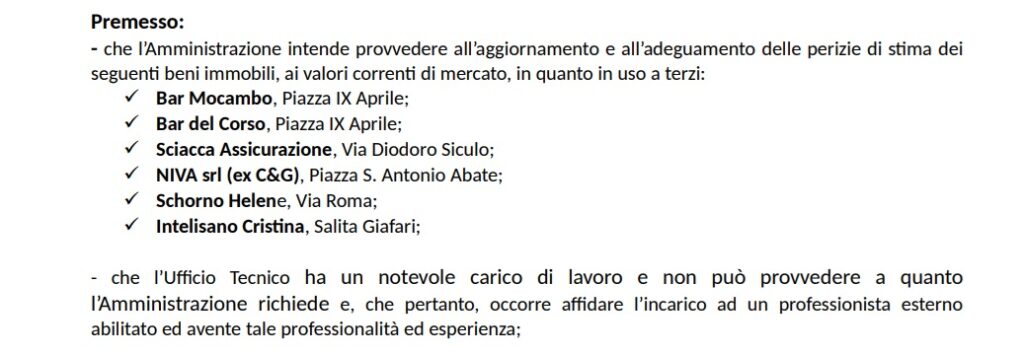 determina dirigenziale Comune di Taormina