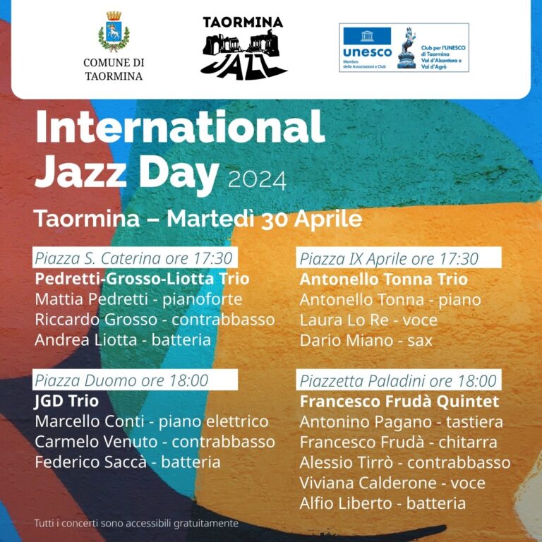 Giornata internazionale del jazz: il 30 aprile 4 concerti a Taormina