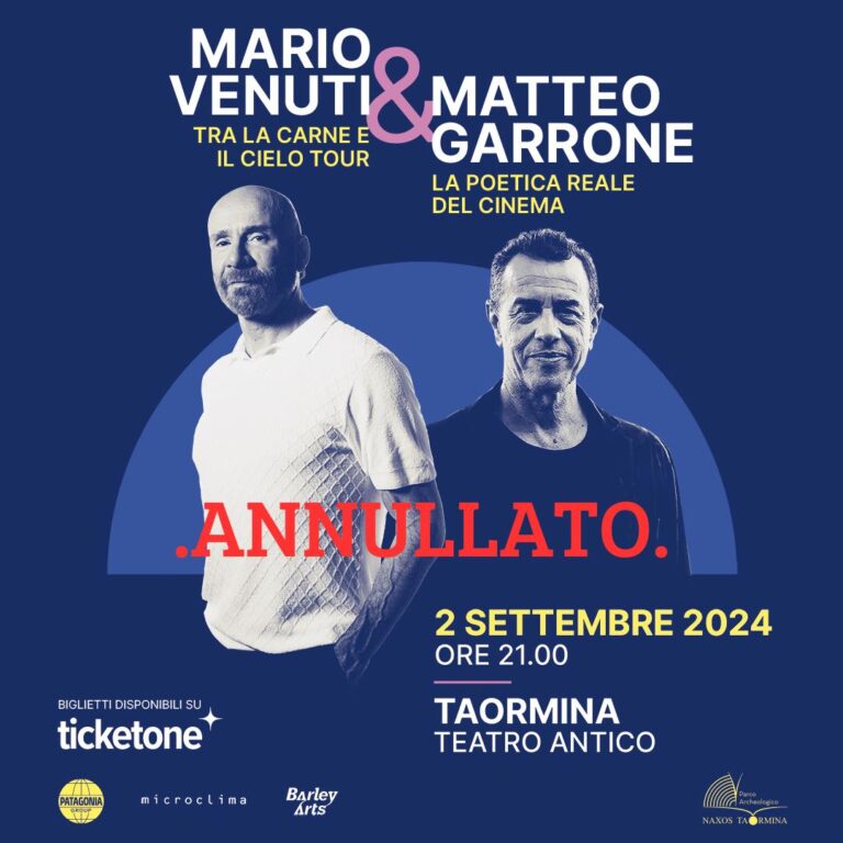 Mario Venuti a Taormina: annullato l’evento del 2 settembre