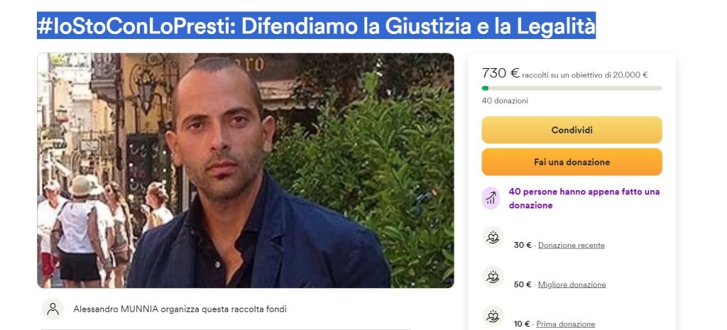 Polizia locale Taormina, parte una "raccolta fondi per le spese legali" dell'ex Comandante Lo Presti 1 donazioni per lo presti 02
