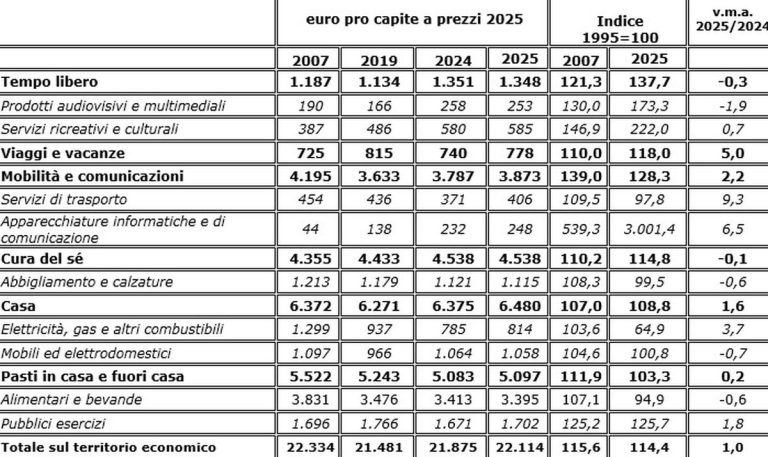 Consumi, negli ultimi 30 anni sprint per tecnologia e tempo libero