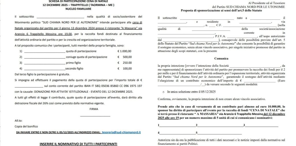 Taormina, De Luca batte cassa per la cena natalizia di Sud chiama Nord: "Sosteniamoci!". Ecco le quote... 2 cena ScN 02