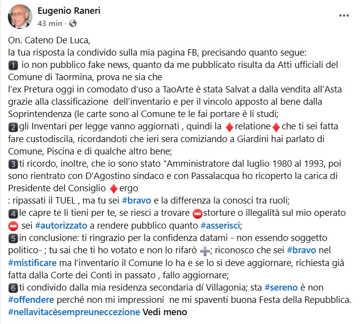 Taormina, rissa social tra Raneri e De Luca: volano parole grosse 6 Raneri 01